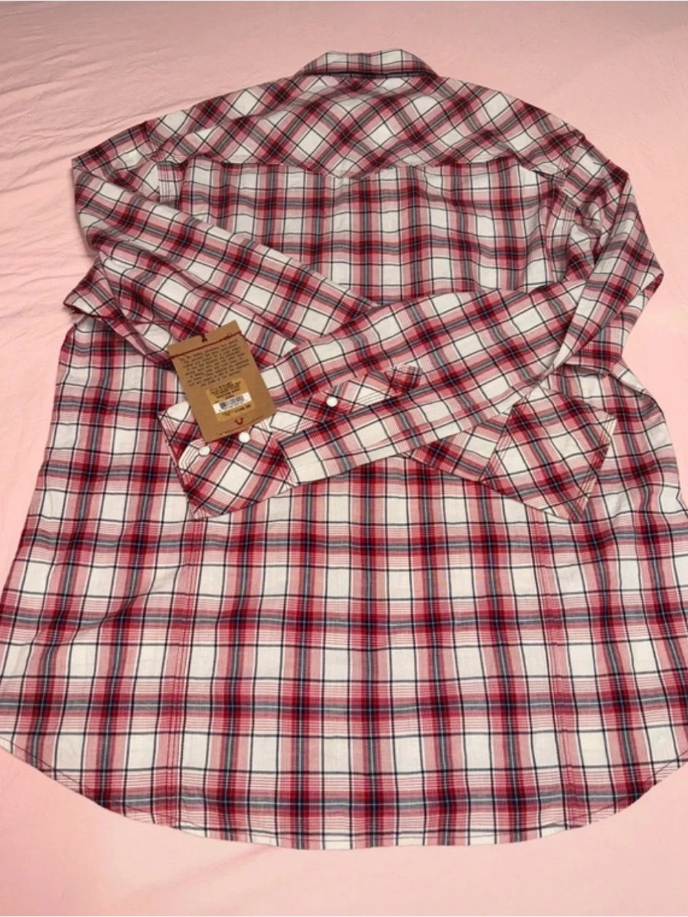 True Religion Red and White Plaid Button-Down Shirt